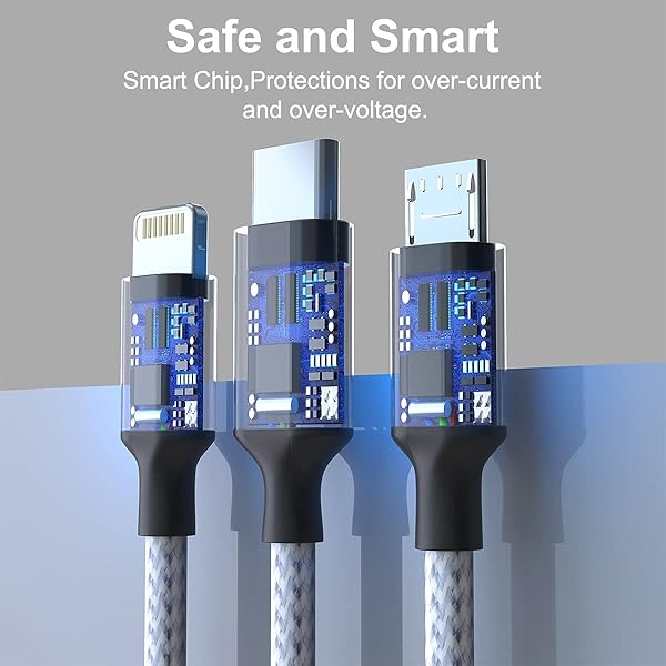MTAKYI Multi 3 in 1 USB Long iPhone Charging Cable 1.8M Nylon Braided Universal Charger Cord for Android Apple Samsung LG Pixel Huawei XiaoMi Gray - View 6 of 8