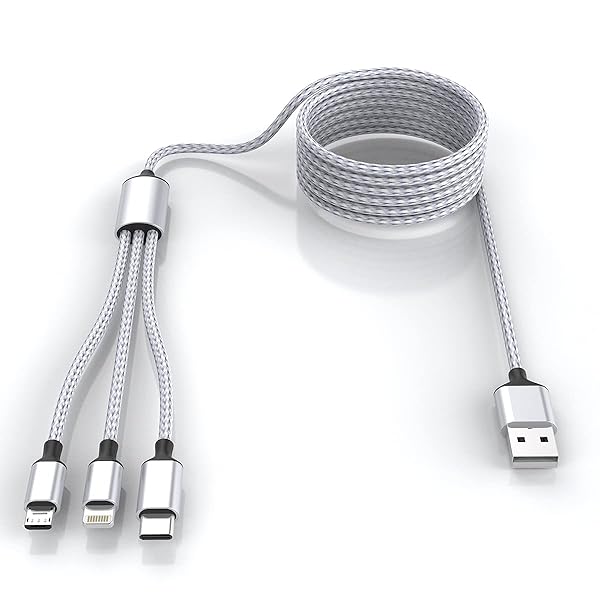 MTAKYI Multi 3 in 1 USB Long iPhone Charging Cable 1.8M Nylon Braided Universal Charger Cord for Android Apple Samsung LG Pixel Huawei XiaoMi Gray - View 2 of 8