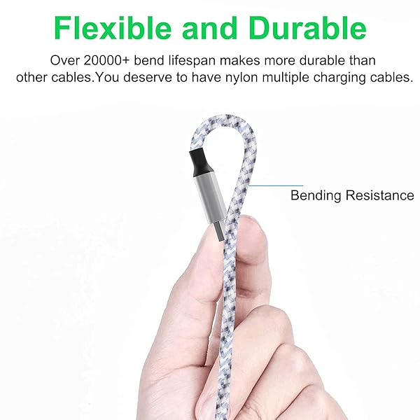 MTAKYI Multi 3 in 1 USB Long iPhone Charging Cable 3M Nylon Braided Universal Charger Cord for Android Apple Samsung LG Pixel Huawei XiaoMi Gray - View 5 of 8