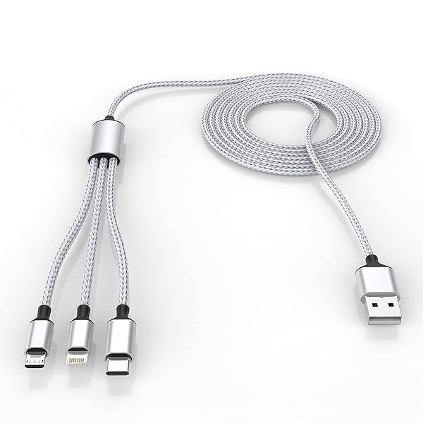 MTAKYI Multi 3 in 1 USB Long iPhone Charging Cable 3M Nylon Braided Universal Charger Cord for Android Apple Samsung LG Pixel Huawei XiaoMi Gray - View 2 of 8