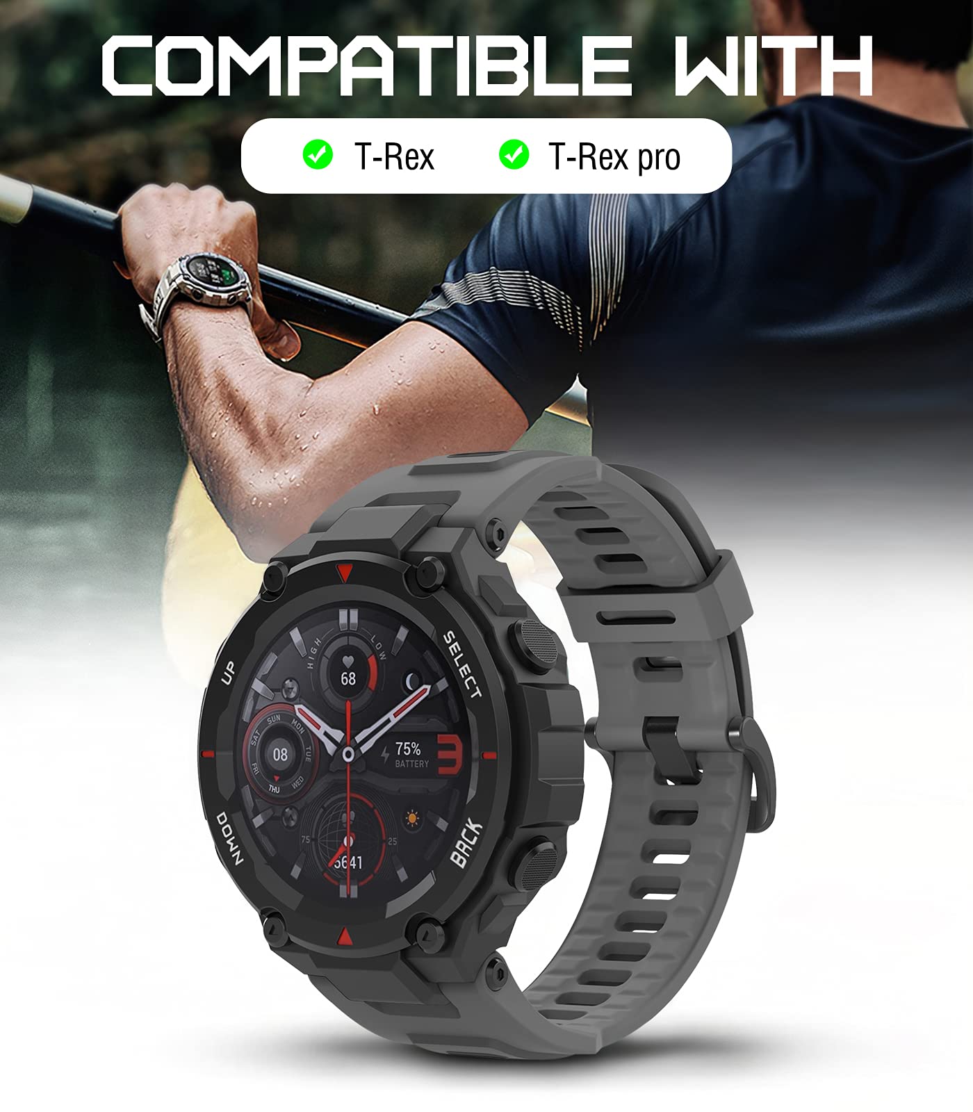 MoKo MoKo Soft Silicone Watch Band for Amazfit T-Rex T-Rex Pro Smartwatch Breathable Replacement Sport Strap Dark Gray - View 2 of 7