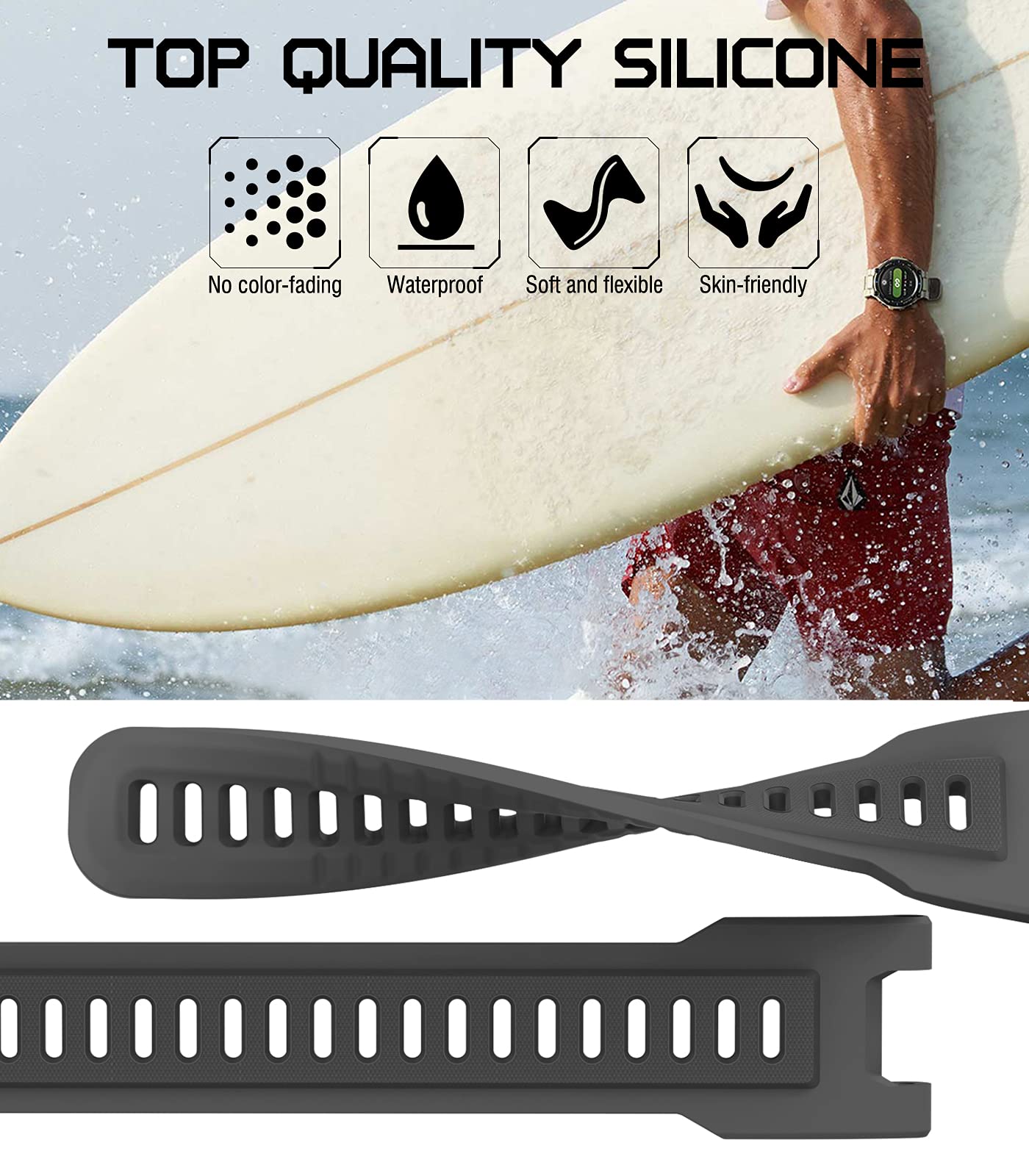 MoKo MoKo Soft Silicone Watch Band for Amazfit T-Rex T-Rex Pro Smartwatch Breathable Replacement Sport Strap Dark Gray - View 3 of 7