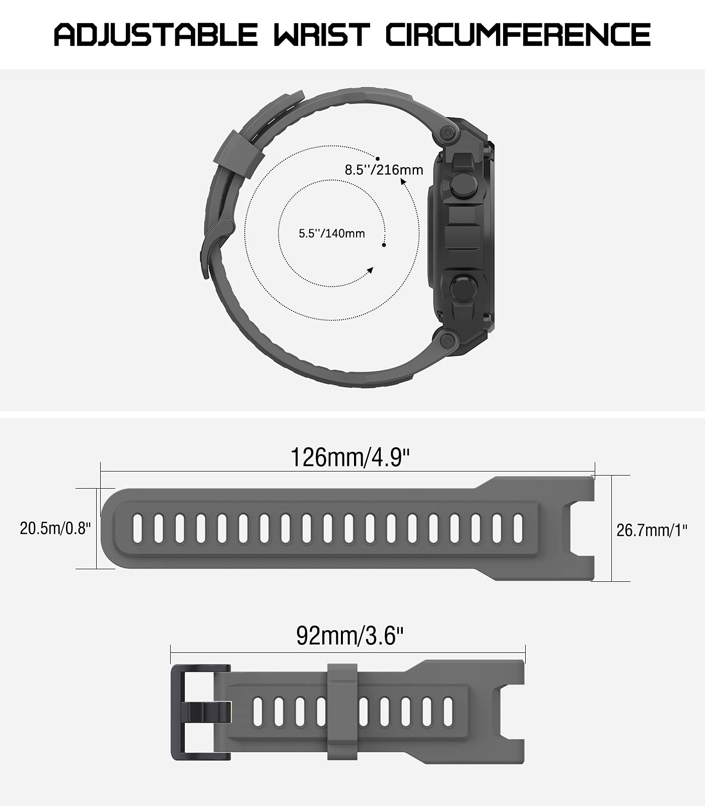 MoKo MoKo Soft Silicone Watch Band for Amazfit T-Rex T-Rex Pro Smartwatch Breathable Replacement Sport Strap Dark Gray - View 6 of 7
