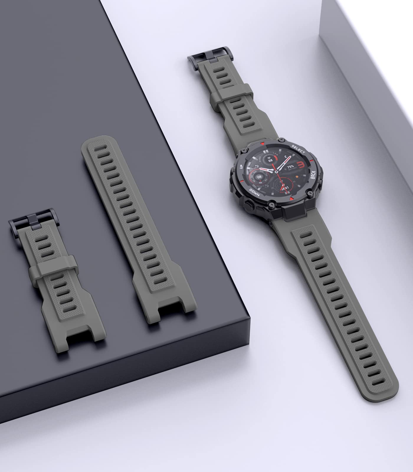 MoKo MoKo Soft Silicone Watch Band for Amazfit T-Rex T-Rex Pro Smartwatch Breathable Replacement Sport Strap Dark Gray - View 7 of 7