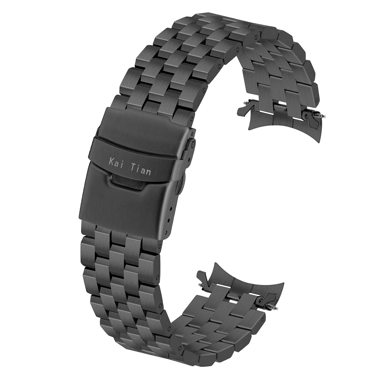 Kai Tian Kai Tian 22mm Curved Ends Stainless Steel Watch Band 5 Rows Matte Strap for Men Women with Deployment Clasp Black