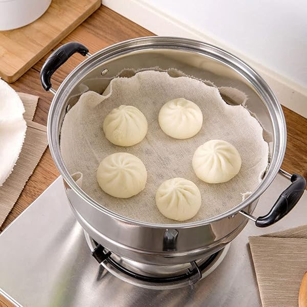 luzen 12Pcs Round Cotton Yarn Steamer Cloth Non Stick Reusable Household Liners for Steamed Buns Dumplings Baking Cooking Tool 20CM 8Inch - View 5 of 8