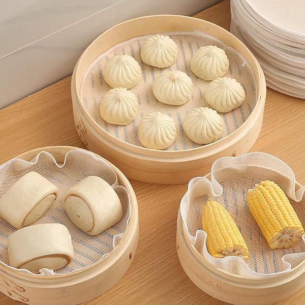 luzen 12Pcs Round Cotton Yarn Steamer Cloth Non Stick Reusable Household Liners for Steamed Buns Dumplings Baking Cooking Tool 20CM 8Inch - View 6 of 8
