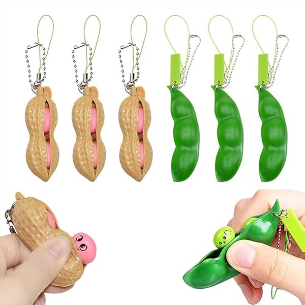 Ganjiang Ganjiang 6PCS Squeeze Bean Keychain Fidget Toys Set for Kids and Adults Includes 3 Pea and 3 Peanut Keychains - View 2 of 6