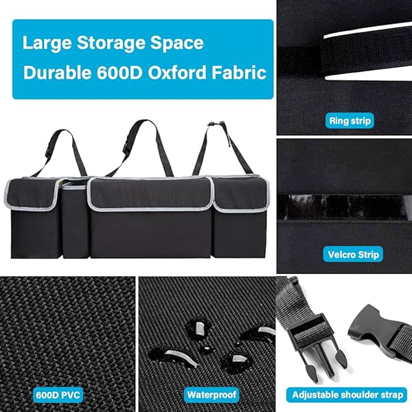 Tianle Maximize Car Space with Tianle Backseat Trunk Organizer - Durable, 4 Pockets & 3 Adjustable Buckles for Efficient Storage - View 4 of 10