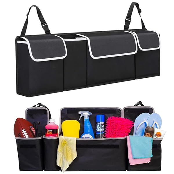 Tianle Maximize Car Space with Tianle Backseat Trunk Organizer - Durable, 4 Pockets & 3 Adjustable Buckles for Efficient Storage