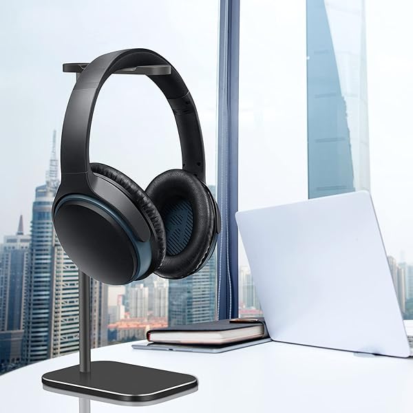 SHUOSUO Aluminum Headphone Stand with Solid Metal Base for Desk Compatible with Most Headphones Black - View 3 of 8