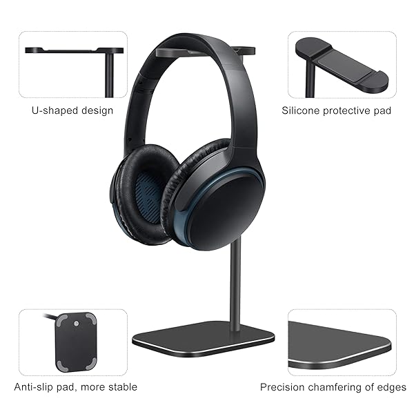SHUOSUO Aluminum Headphone Stand with Solid Metal Base for Desk Compatible with Most Headphones Black - View 5 of 8