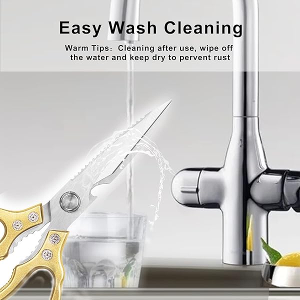 AWinjoy AWinjoy Heavy Duty Kitchen Scissors Sharp Shears Dishwasher Safe for Meat Chicken Fish Poultry Herb Bread Gold Kitchen Accessories - View 6 of 7