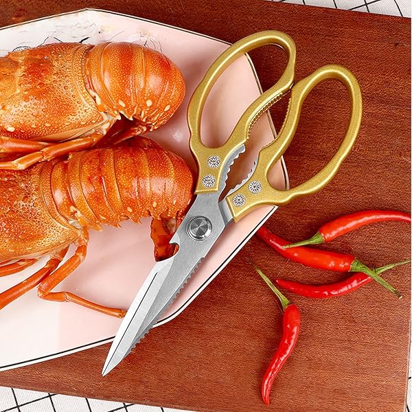 AWinjoy AWinjoy Heavy Duty Kitchen Scissors Sharp Shears Dishwasher Safe for Meat Chicken Fish Poultry Herb Bread Gold Kitchen Accessories - View 7 of 7