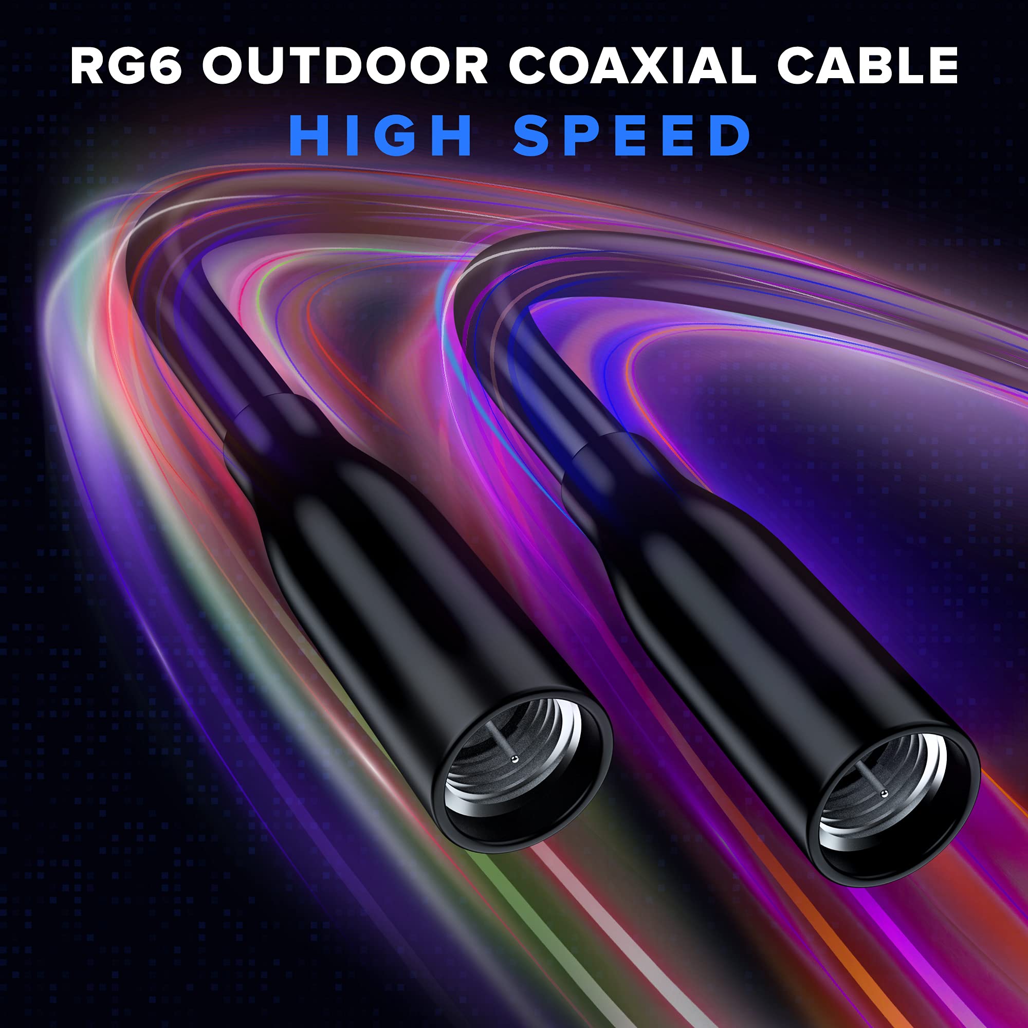 Maximm 75ft Triple Shield RG6 Coaxial Cable for Outdoor Use - Gold Plated F Connectors for TV & Satellite - Durable Black Cable - View 6 of 6