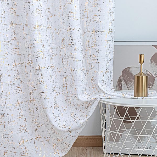 Taisier Home Taisier Home White and Gold Shimmering Geometric Dots Curtains 95 Inch Light Filtering Decorative Drapes Set of 2 for Living Room Bedroom - View 5 of 8