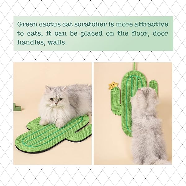 JOPOY JOPOY Cat Scratcher Mat Natural Sisal Horizontal Scratching Pad Rug for Indoor Cats Protects Carpets and Sofas Cactus Design - View 3 of 7