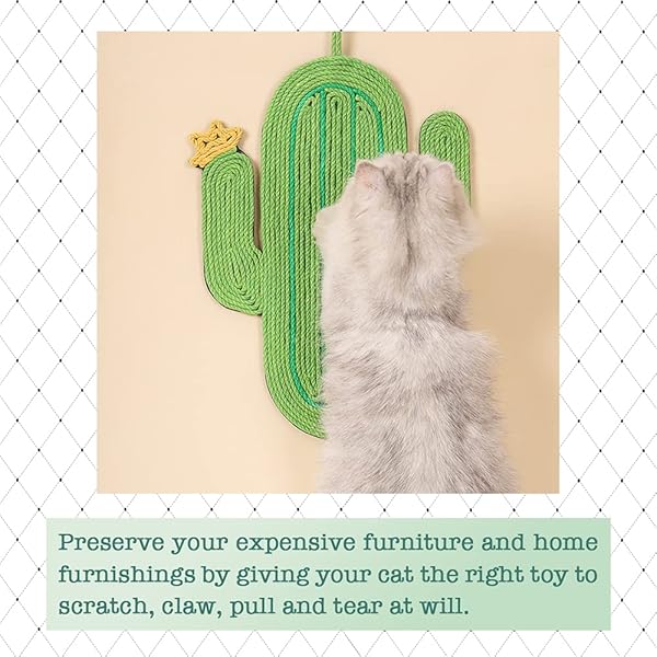 JOPOY JOPOY Cat Scratcher Mat Natural Sisal Horizontal Scratching Pad Rug for Indoor Cats Protects Carpets and Sofas Cactus Design - View 6 of 7