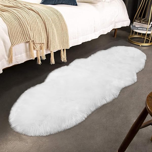 duduta Duduta White Faux Sheepskin Rugs 2 x 6 ft Fluffy Shag for Bedside Living Room Couch Sofa Covers - View 7 of 7