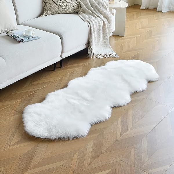duduta Duduta White Faux Sheepskin Rugs 2 x 6 ft Fluffy Shag for Bedside Living Room Couch Sofa Covers
