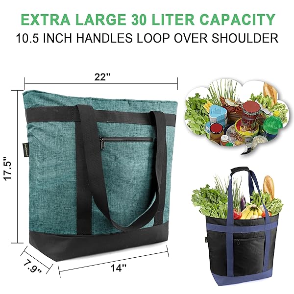 BeeGreen BeeGreen Large Insulated Cooler Bags for Picnic Grocery Travel Collapsible Soft Ice Chest Foldable Lunch Bag with Zipper Navy - View 3 of 10