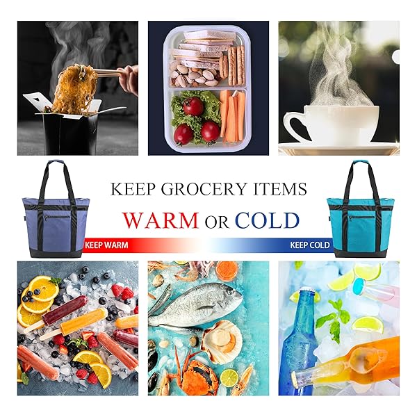 BeeGreen BeeGreen Large Insulated Cooler Bags for Picnic Grocery Travel Collapsible Soft Ice Chest Foldable Lunch Bag with Zipper Navy - View 4 of 10