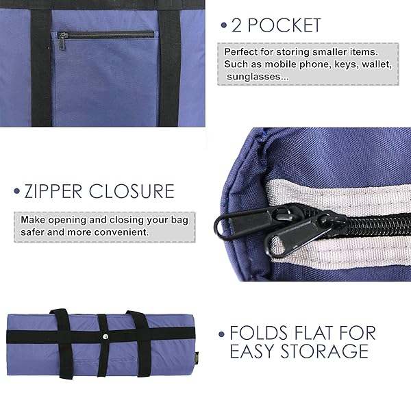 BeeGreen BeeGreen Large Insulated Cooler Bags for Picnic Grocery Travel Collapsible Soft Ice Chest Foldable Lunch Bag with Zipper Navy - View 7 of 10