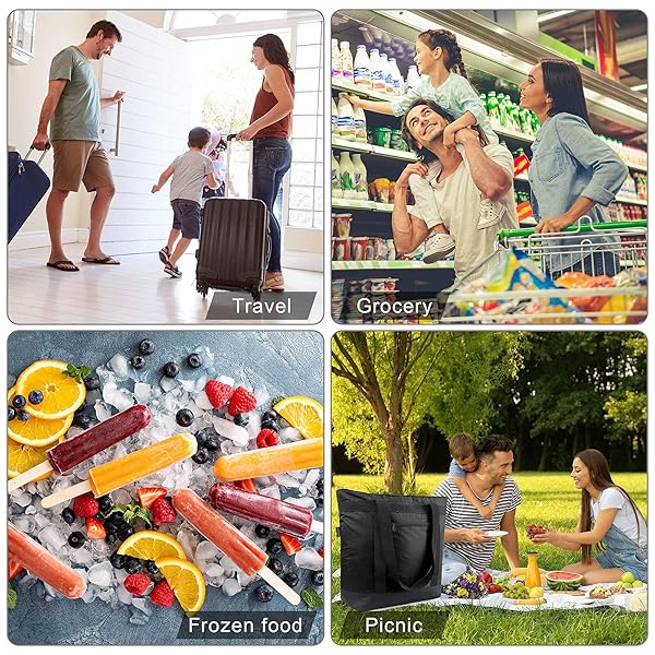 BeeGreen BeeGreen Large Insulated Cooler Bags for Picnic Grocery Travel Collapsible Soft Ice Chest Foldable Lunch Bag with Zipper Navy - View 10 of 10