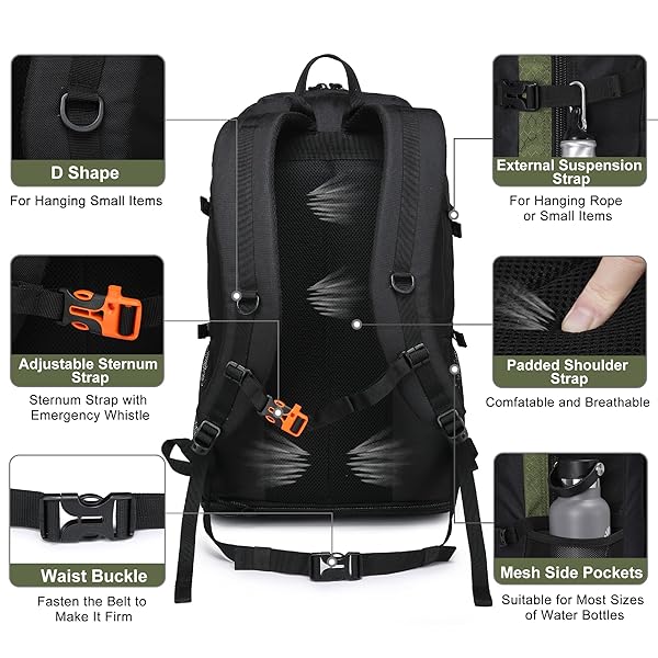 SEMSTY SEMSTY Expandable Hiking Backpack 30L 40L 50L for Men and Women Travel Camping Flight Approved - View 4 of 7