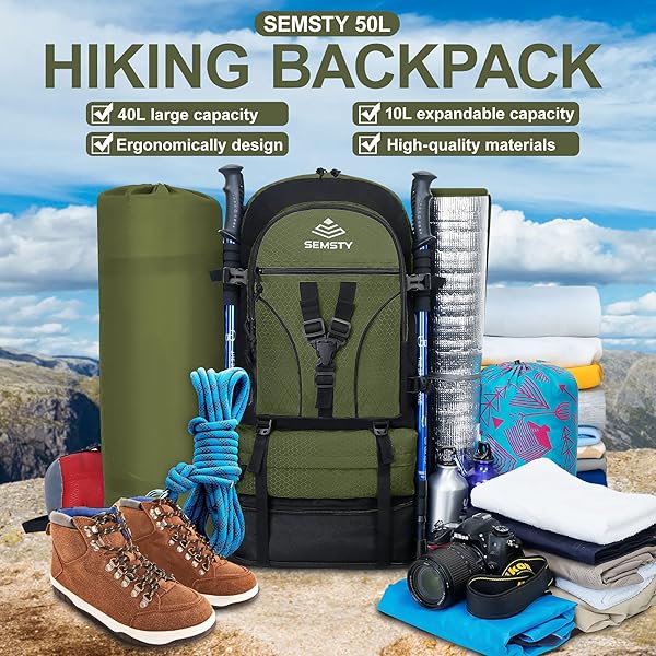 SEMSTY SEMSTY Expandable Hiking Backpack 30L 40L 50L for Men and Women Travel Camping Flight Approved - View 5 of 7