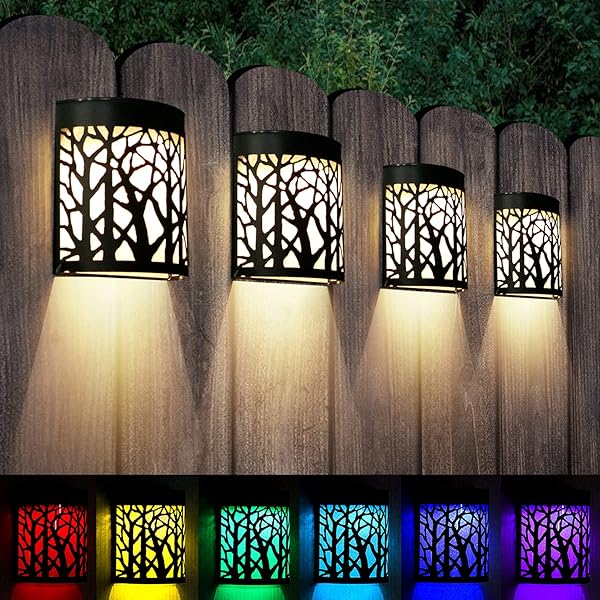 DenicMic DenicMic Solar Wall Lights - Waterproof LED Sconces for Outdoor Patio, Yard & Deck - Warm White/Color Changing (4 Pack)