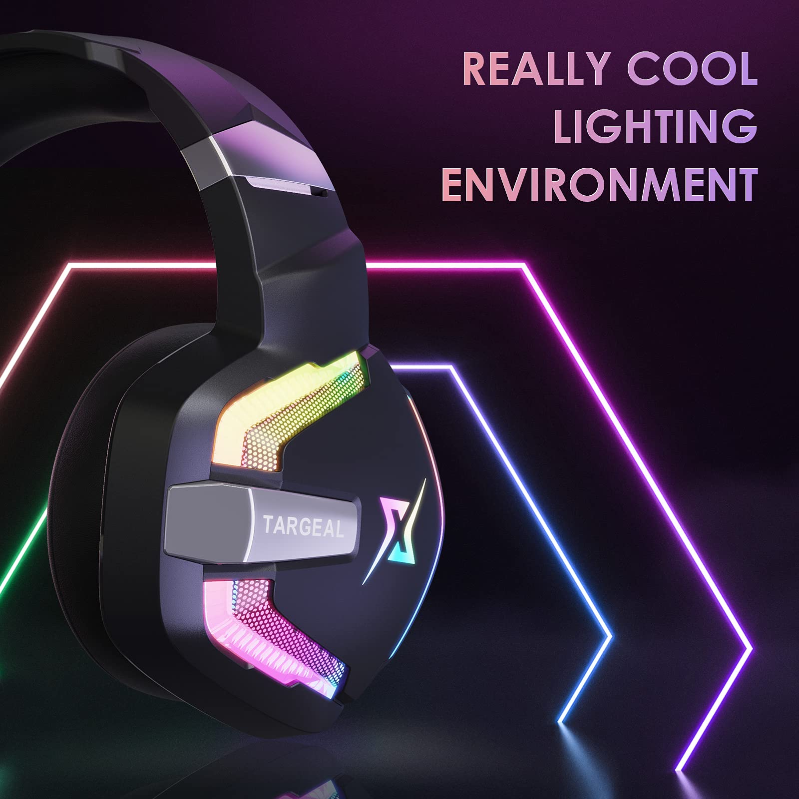 targeal Experience Immersive Sound: Targeal 7.1 Surround Sound Gaming Headset for PS5, PS4, PC & More - RGB LED & Noise-Canceling Mic - View 4 of 7