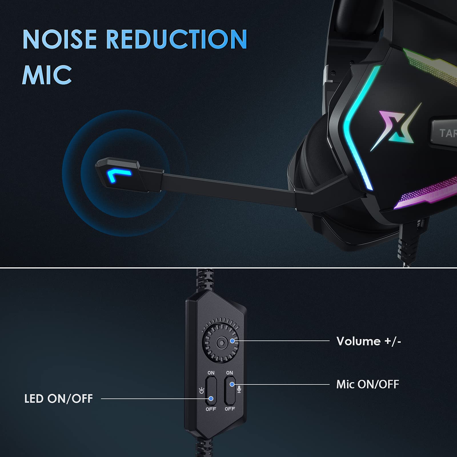 targeal Experience Immersive Sound: Targeal 7.1 Surround Sound Gaming Headset for PS5, PS4, PC & More - RGB LED & Noise-Canceling Mic - View 6 of 7