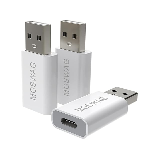 3-Pack MOSWAG USB C Adapter: USB Male to USB C Female for MacBook, iMac, Laptops & More