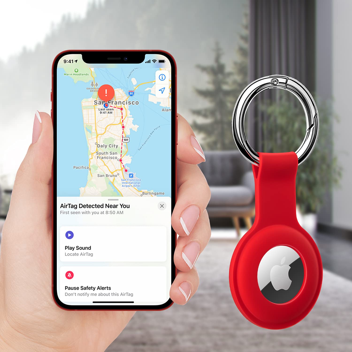 ColorCoral Ultra Light Silicone Sleeve Holder Case for AirTags Durable Anti-Scratch Protective Cover with Keychain Ring Accessory Compatible with Apple AirTags Red - View 4 of 9