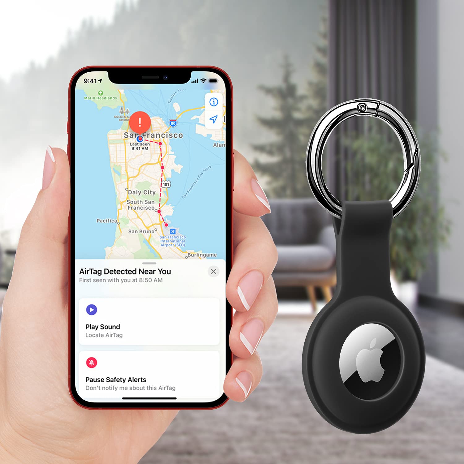 ColorCoral Ultra Light Silicone Holder Case for AirTags Durable Anti-Scratch Protective Skin Cover with Keychain Ring Compatible with Apple AirTags Black - View 4 of 9