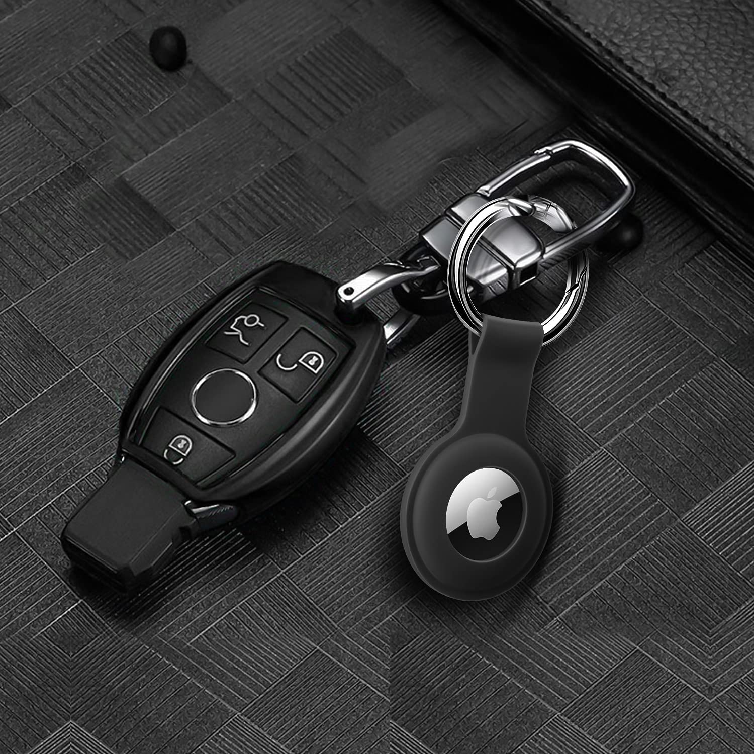 ColorCoral Ultra Light Silicone Holder Case for AirTags Durable Anti-Scratch Protective Skin Cover with Keychain Ring Compatible with Apple AirTags Black - View 6 of 9