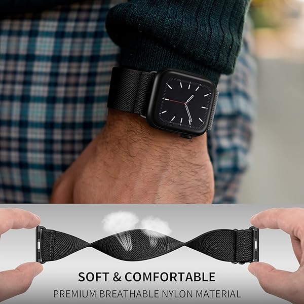 OXWALLEN OXWALLEN Adjustable Stretchy Nylon Solo Loop Bands for Apple Watch 9 8 7 41mm 38mm 40mm Elastic Braided Strap for Men Women Black - View 3 of 8