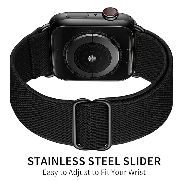 OXWALLEN OXWALLEN Adjustable Stretchy Nylon Solo Loop Bands for Apple Watch 9 8 7 41mm 38mm 40mm Elastic Braided Strap for Men Women Black - View 4 of 8