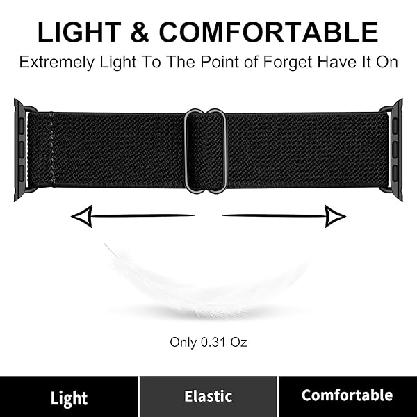 OXWALLEN OXWALLEN Adjustable Stretchy Nylon Solo Loop Bands for Apple Watch 9 8 7 41mm 38mm 40mm Elastic Braided Strap for Men Women Black - View 5 of 8