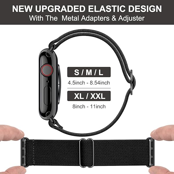 OXWALLEN OXWALLEN Adjustable Stretchy Nylon Solo Loop Bands for Apple Watch 9 8 7 41mm 38mm 40mm Elastic Braided Strap for Men Women Black - View 6 of 8