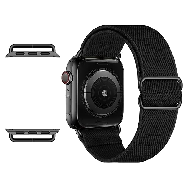 OXWALLEN Adjustable Stretchy Nylon Solo Loop Bands for Apple Watch 9 8 7 41mm 38mm 40mm Elastic Braided Strap for Men Women Black