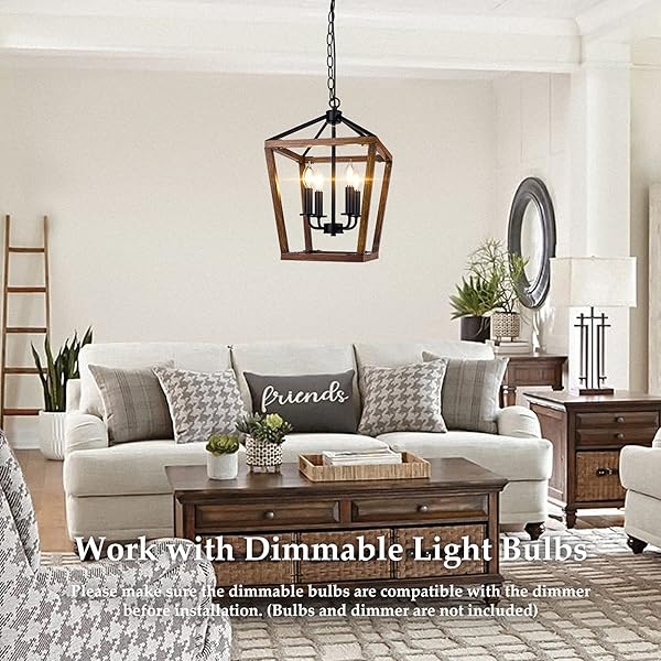 BrightHome Farmhouse Chandelier Light Fixture 4-Light Rustic Pendant Ceiling Light Adjustable Oak Wood Finish for Kitchen Dining Room Hallway Foyer - View 4 of 8