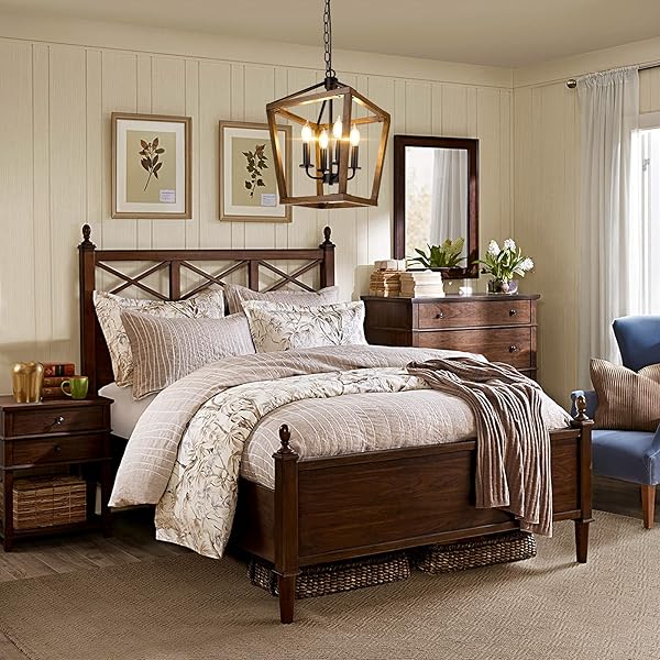 BrightHome Farmhouse Chandelier Light Fixture 4-Light Rustic Pendant Ceiling Light Adjustable Oak Wood Finish for Kitchen Dining Room Hallway Foyer - View 8 of 8