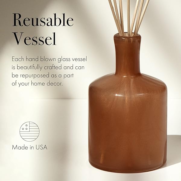 LAFCO New York LAFCO New York Retreat Reed Diffuser 15 oz Long Lasting Fragrance Reusable Hand Blown Glass Vessel Natural Wood Reeds Made in USA - View 6 of 7