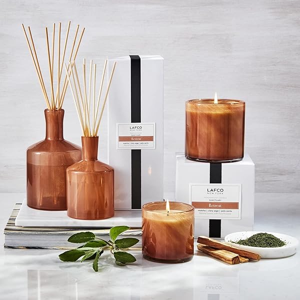 LAFCO New York LAFCO New York Retreat Reed Diffuser 15 oz Long Lasting Fragrance Reusable Hand Blown Glass Vessel Natural Wood Reeds Made in USA - View 7 of 7