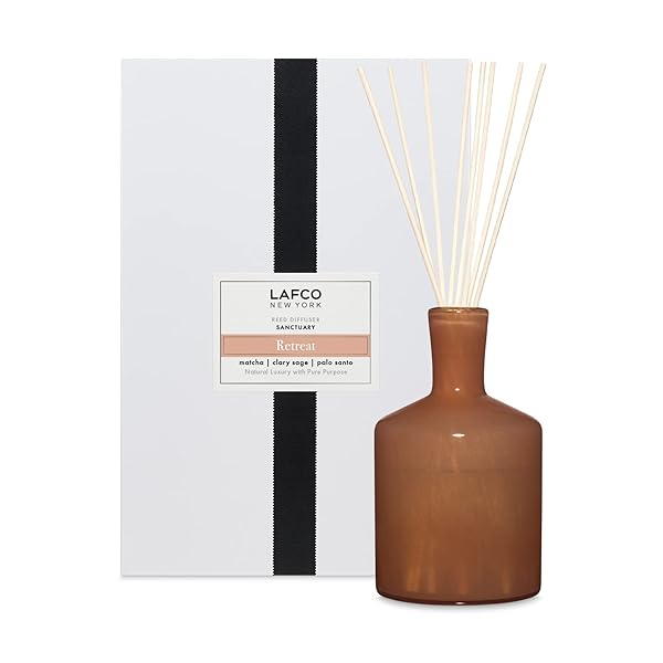 LAFCO New York LAFCO New York Retreat Reed Diffuser 15 oz Long Lasting Fragrance Reusable Hand Blown Glass Vessel Natural Wood Reeds Made in USA