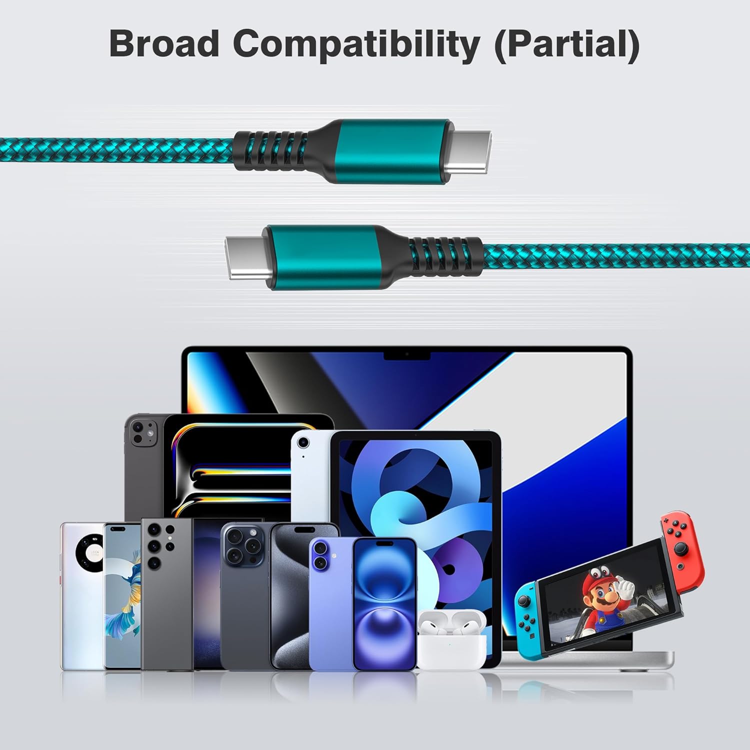 Elebase Elebase USB C to USBC 100W Charger Cable 3Pack Fast Charging Cord for iPhone 16 Pro Max MacBook iPad Pro Samsung Galaxy S24 A23 Z Flip Fold 6 - View 7 of 7