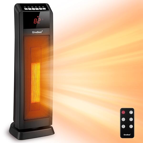 GiveBest "Best 24" Ceramic Tower Space Heater for Large Rooms - Remote Control, Timer & Safety Features"