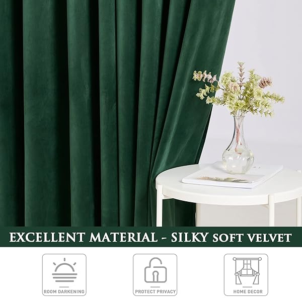 StangH StangH Dark Green Velvet Curtains 108 Inches Long Thermal Insulated Blackout Panels for Living Room and Bedroom Decor W52 x L108 2 Panels - View 9 of 9